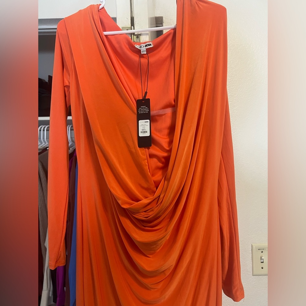 Large orange hooded Fashionnova dress. Brand new with tags